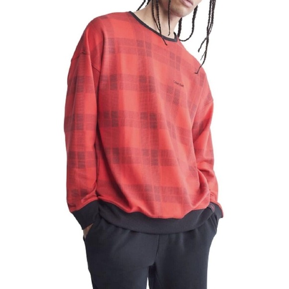 Calvin Klein Men's Shirt‎ Cotton Lounge Long Sleeve Red Sleepwear Size M New - Picture 1 of 15